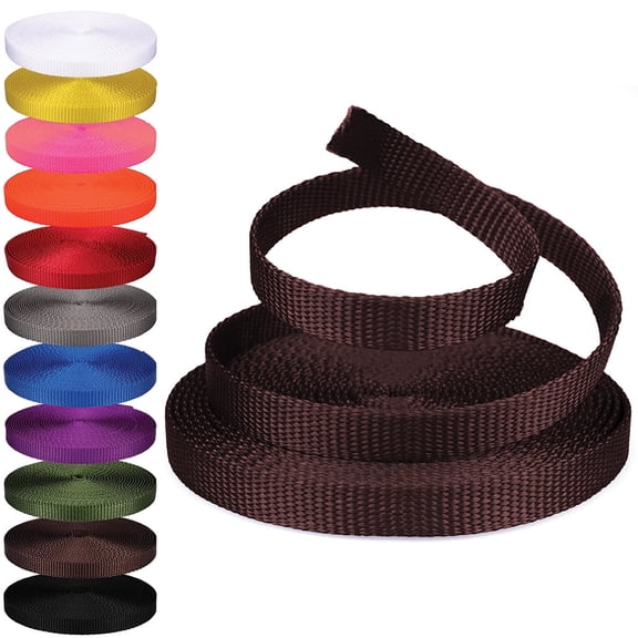 Rope and Cord Nylon Webbing – 1/2 in. Multipurpose Webbing for Cargo Straps, Pulley Lines, and More! –Brown