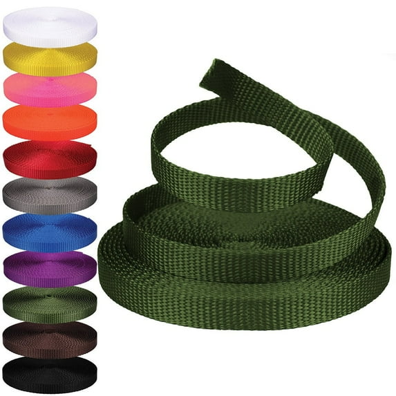 Rope and Cord Nylon Webbing – 1/2 in. Multipurpose Webbing for Cargo Straps, Pulley Lines, and More! – Olive Drab
