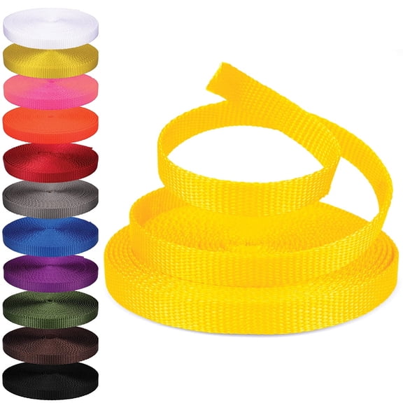 Rope and Cord Nylon Webbing – 1/2 in. Multipurpose Webbing for Cargo Straps, Pulley Lines, and More! – Yellow