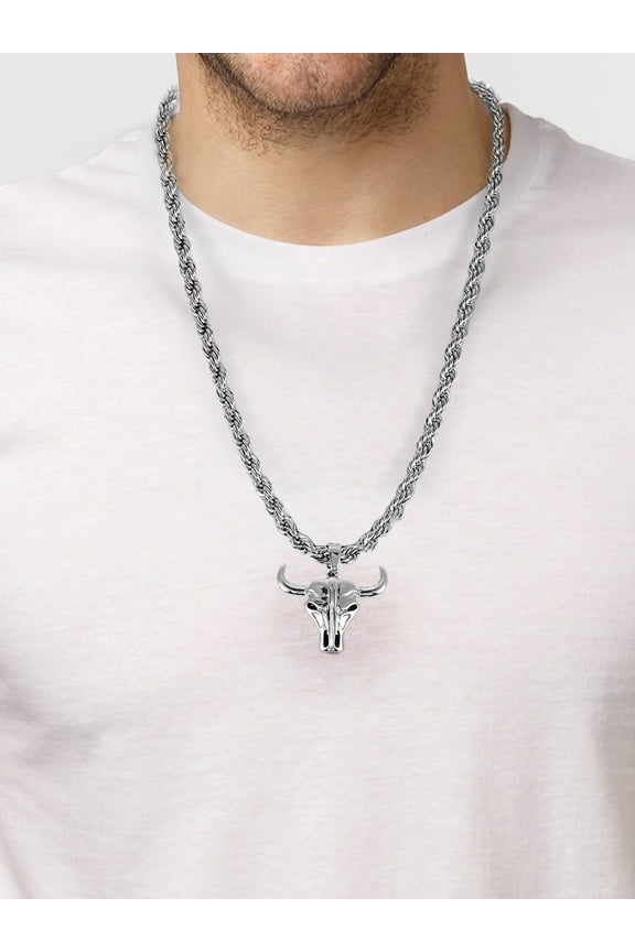 Men's Steer Head Pendant Necklace, Silver-Plated, 1 Pack