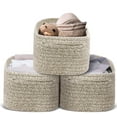 thumbnail image 1 of 3 Pack of Rope storage Basket Bins,12"x8"x5" Woven Basket for Organizing Shelves Rectangle Decorative Baskets For storage Clothes Toys Books Towels Square Wicker Nursery basket organizer 3 pack, 1 of 7