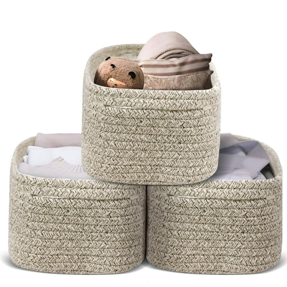 3 Pack of Rope storage Basket Bins,12"x8"x5" Woven Basket for Organizing Shelves Rectangle Decorative Baskets For storage Clothes Toys Books Towels Square Wicker Nursery basket organizer 3 pack