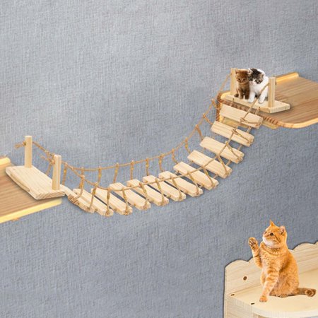 Roped Cat Bridge Climbing Frame Wall Mounted Wood Cat Tree House Bed