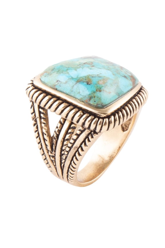 Roped Square Blue Turquoise Golden Statement Ring