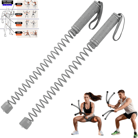 Ropeless Battle Ropes Weighted — 2 Pack Portable Cordless Battle Ropes for HIIT & Cardio Full-Body Workout Tool with Non-Slip Spiral Handles, Travel-Friendly Home Gym Equipment for Women & Men(Grey)