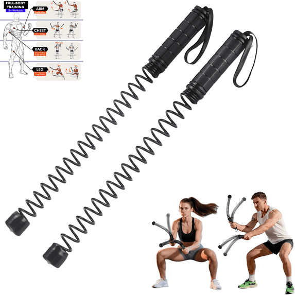 Ropeless Battle Ropes Weighted — 2 Pack Portable Cordless Battle Ropes for HIIT & Cardio Full-Body Workout Tool with Non-Slip Spiral Handles, Travel-Friendly Home Gym Equipment for Women & Men(Black)
