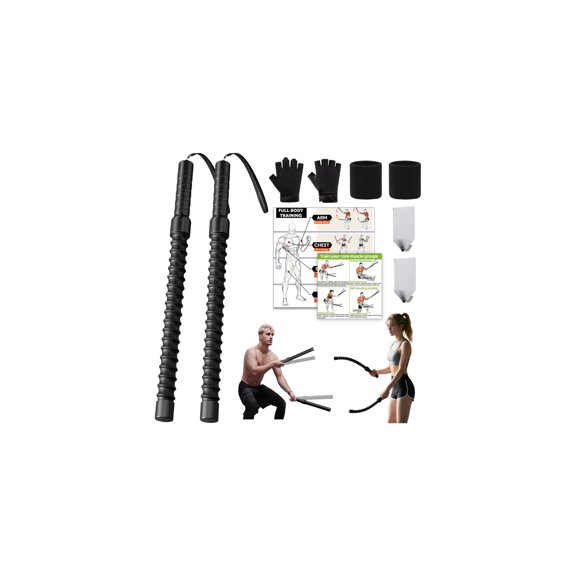 Ropeless Battle Ropes Weighted Portable Workout Ropes for Home Gym, Cordless Jump/Arm Exerciser with Non-Slip Gloves & Training Poster HIIT, Low-Impact Cardio & Strength/Muscle Training(2PCS)