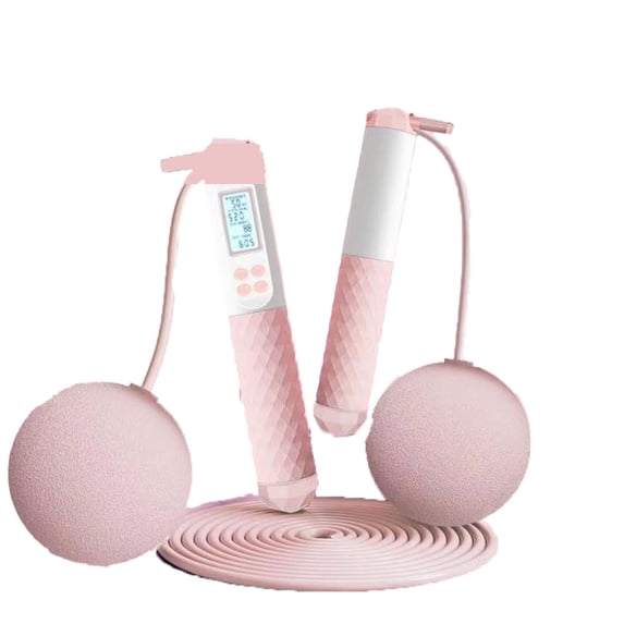 Ropeless Jumping Rope with Weight Ball,Adjustable Rope Length Counter for Workout Home Fitness - pink and white