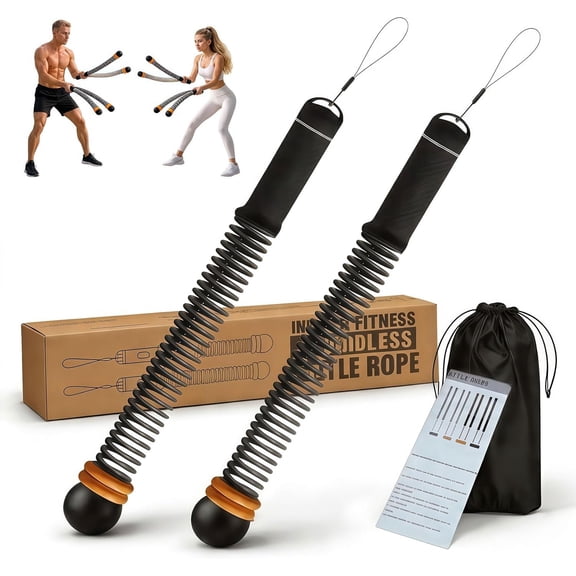 Ropeless  Ropes Weighted - 2 Pack Adjustable Cordless Jump Rope for  Gym, Spring Steel Arm Exercise, Portable HIIT Cardio & Strength