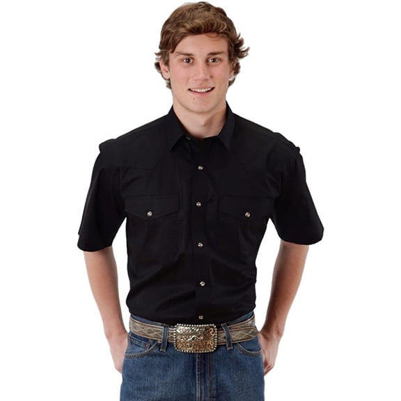 Roper 0265 Men's Short Sleeve Shirt Solid Poplin Back Yoke Black