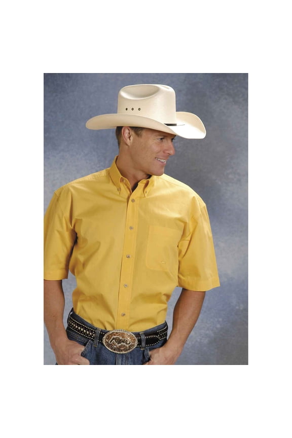 0366 Men's Short Sleeve Poplin Shirt Solid Poplin Button Down Collar