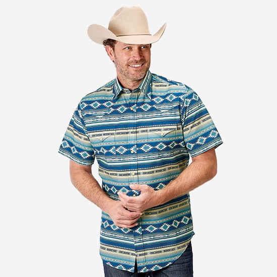 Roper Blue Tan Aztec Print - Mens Shirt - 03-002-0067-0322Bu