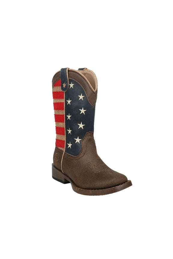 Boys American Patriotic Square Toe Cowboy Mid Calf Boots