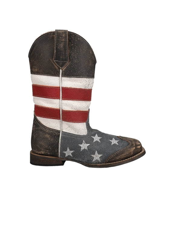 Boys Americana Flag Square Toe Cowboy Mid Calf Western Boots