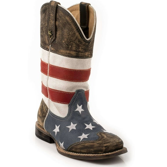 Roper Boys Americana Flag Square Toe Cowboy   Mid Calf Western Boots