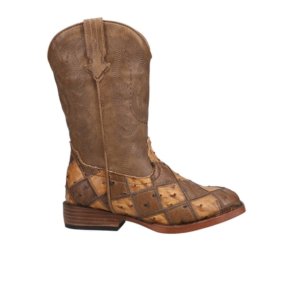 Roper Boys Bird Blocks Ostrich Square Toe Cowboy Mid Calf Western Boots