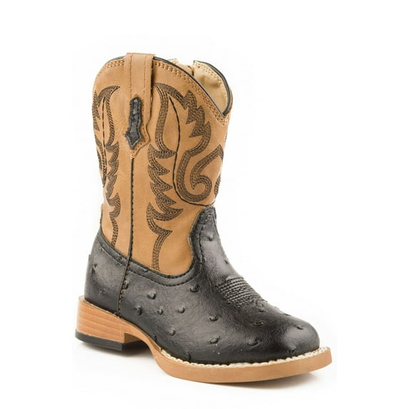 Roper Footwear Boys Roper Infant Ostrich Print-Tan Top Boot 8 Black