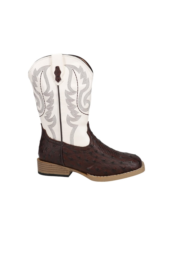 Boys Bumps Faux Ostrich Square Toe Cowboy   Mid Calf Boots