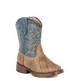 thumbnail image 1 of Roper Toddler Boys Cross Cut Checkered Embroidery Square Toe Boots Mid Calf, 1 of 5