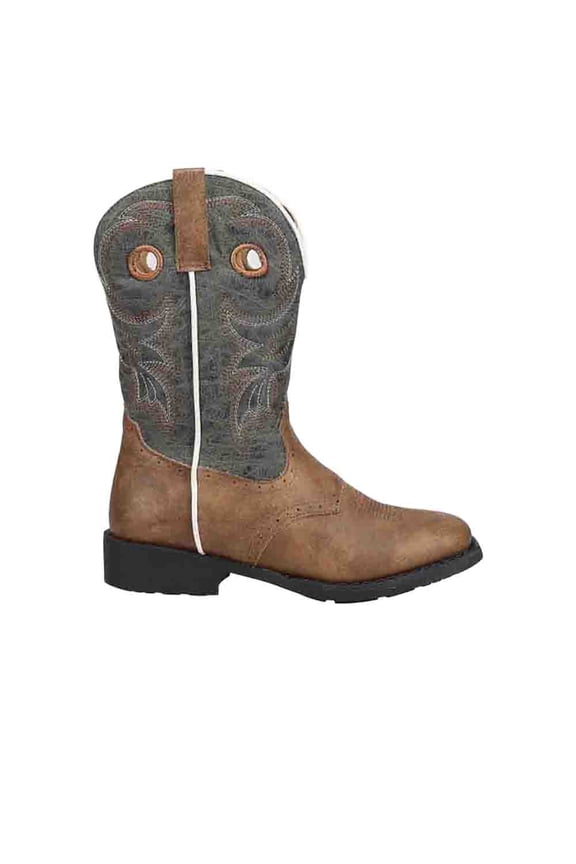 Boys Daniel Distressed Saddle Embroidery Square Toe Cowboy   Mid Calf