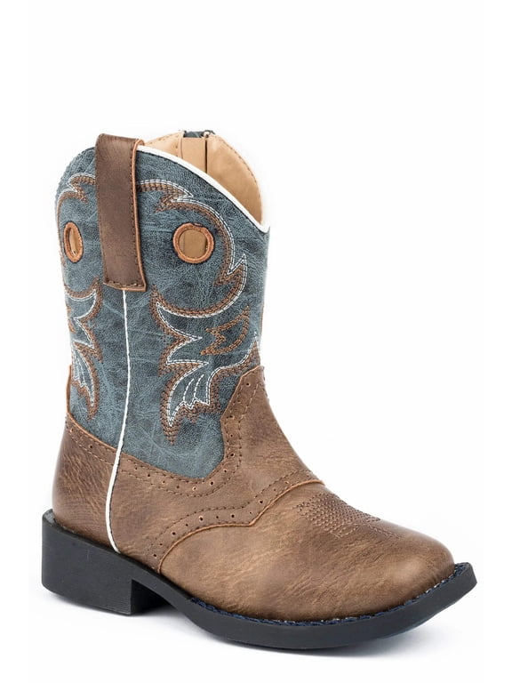 Boys Daniel Embroidery Square Toe Cowboy Mid Calf Boots
