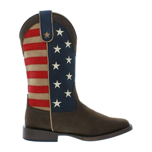 Roper Boys Faux Leather American Flag Cowboy, Western Boots