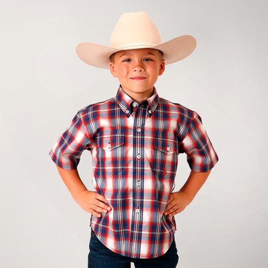Roper Boys Short Sleeve Button Independence Plaid Western Shirt