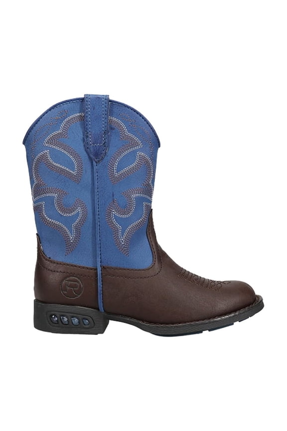 Boys Lightning Embroidery Round Toe Cowboy   Mid Calf Boots