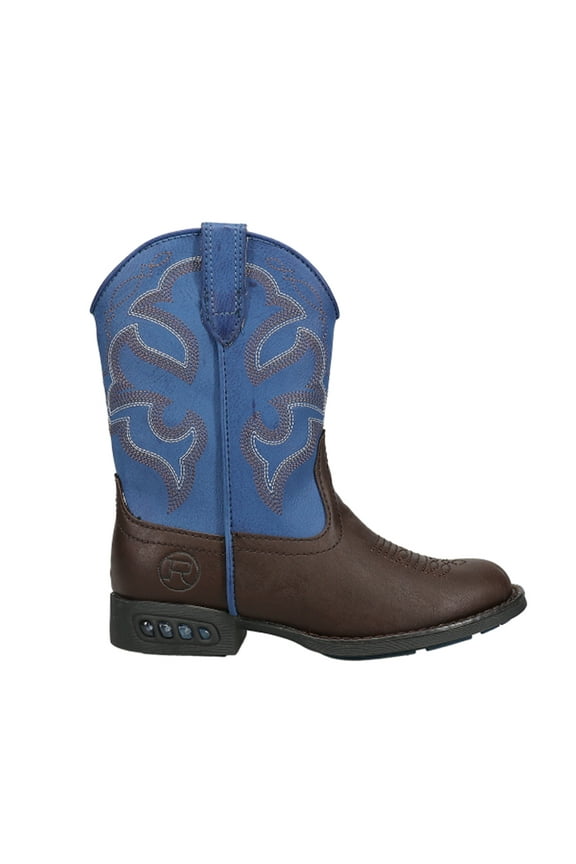 Boys Lightning Embroidery Round Toe Cowboy Mid Calf Boots