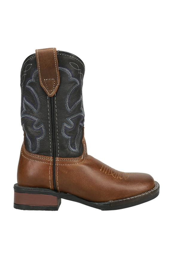 Boys Monterey Leather Square Toe Embroidered Cowboy Mid Calf Boots