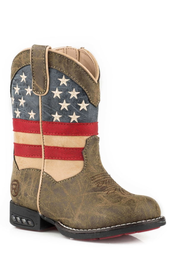 Boys Patriot Light Up Heel Round Toe Cowboy   Mid Calf Boots