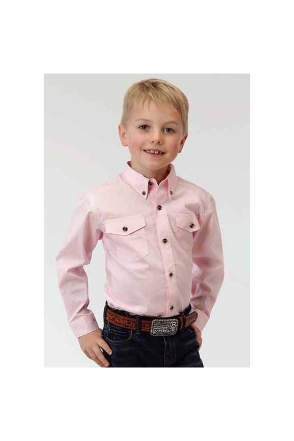 Boys Pink Solid Long Sleeve Western Button Snap Shirt