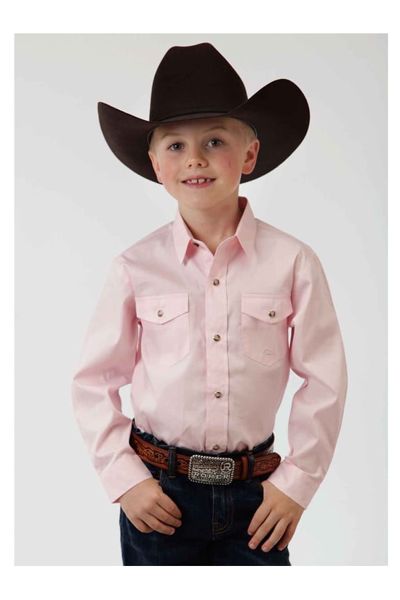 Boys Pink Solid Long Sleeve Western Snap Shirt