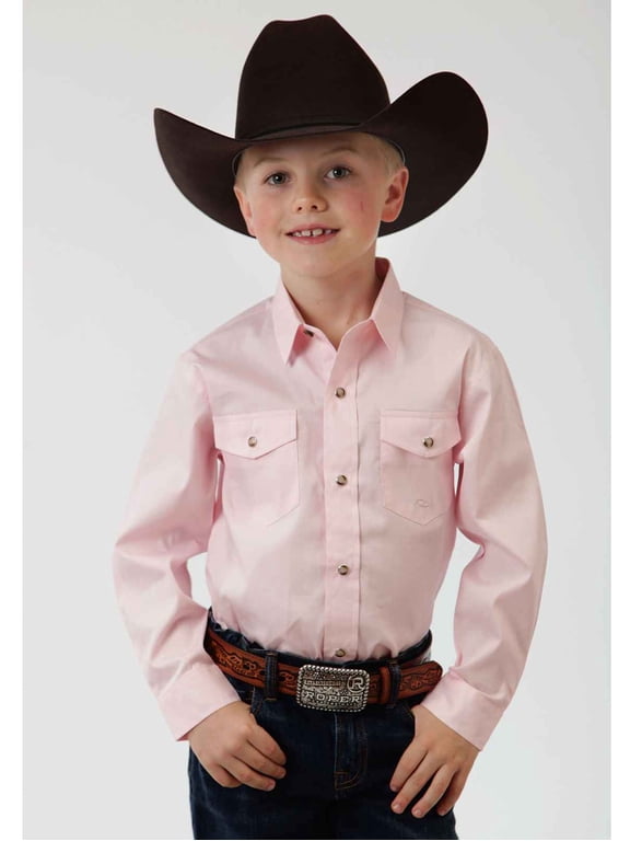 Boys Pink Solid Long Sleeve Western Snap Shirt