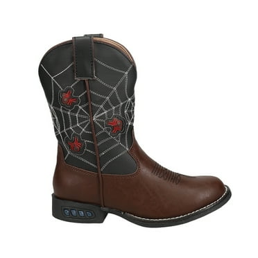 Roper Boys Spider Web Light Up Round Toe Cowboy   Mid Calf Boots