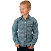 Roper Boys' West Made  Central Geo Print Long Sleeve Western Shirt Turquoise Large  US