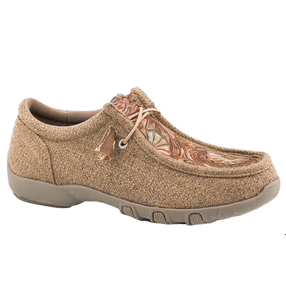Roper Women's Chillin Oxford Shoes | Brown Floral Embossed | Elastic Laces | Western Casual Style