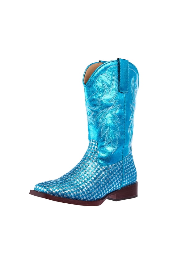 Footwear Boys Roper Childrens Glitter Gleam Turquoise Checkered Cowgirl Boot 12 M Blue