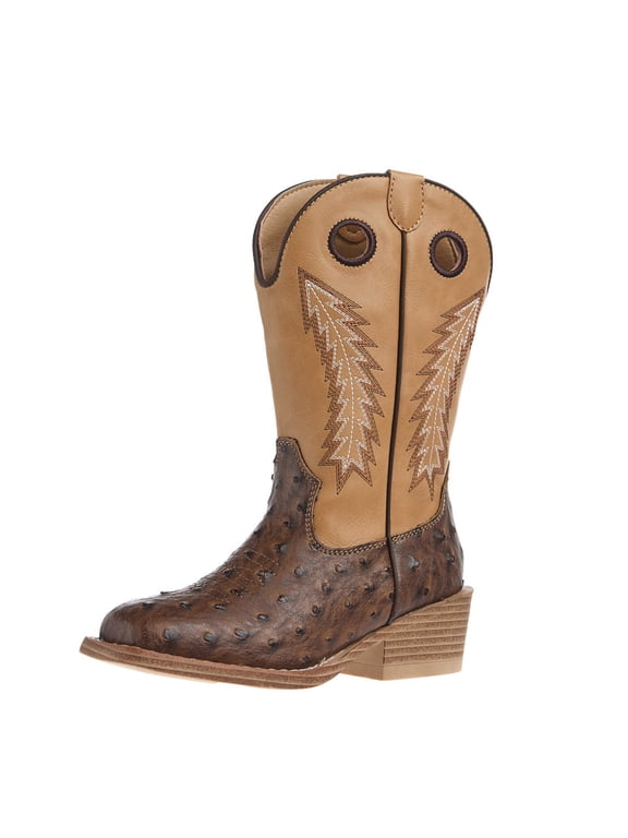 Footwear Boys Roper Toddlers Walker Bumps Ostrich Print Boot 5 M Brown