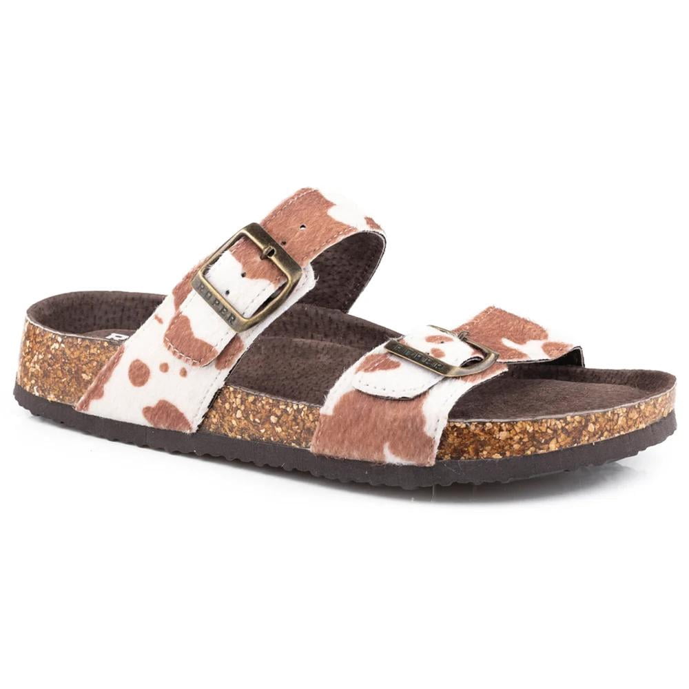 Roper Footwear Womens Roper Jezebel Cow Print Hair on Hide Sandal 10 M ...