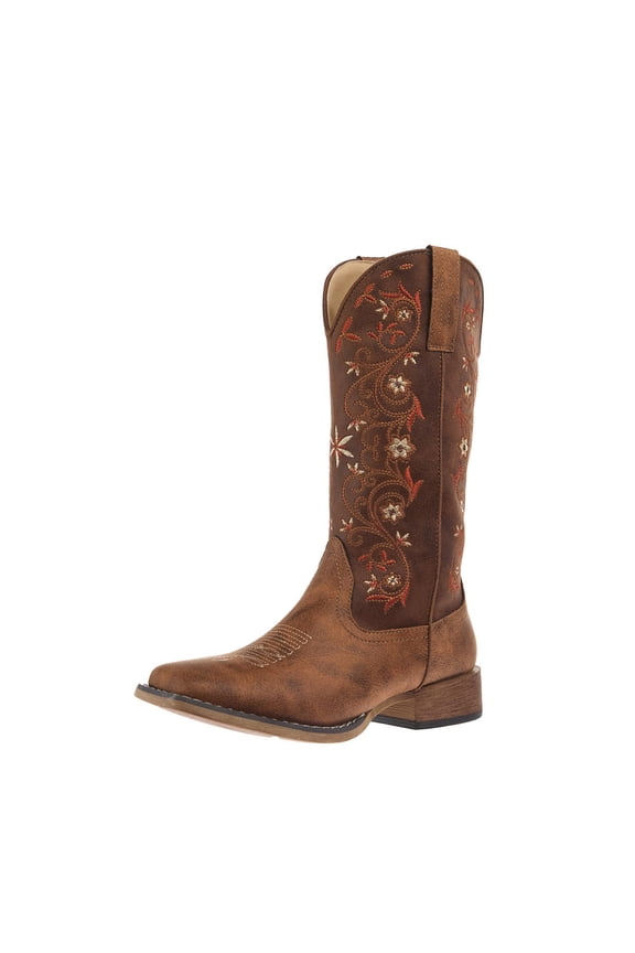 Footwear Womens Women`s Roper Bailey Vintage Tan Leather Vamp 11" Floral Embroidered Top Boot 7 B Brown