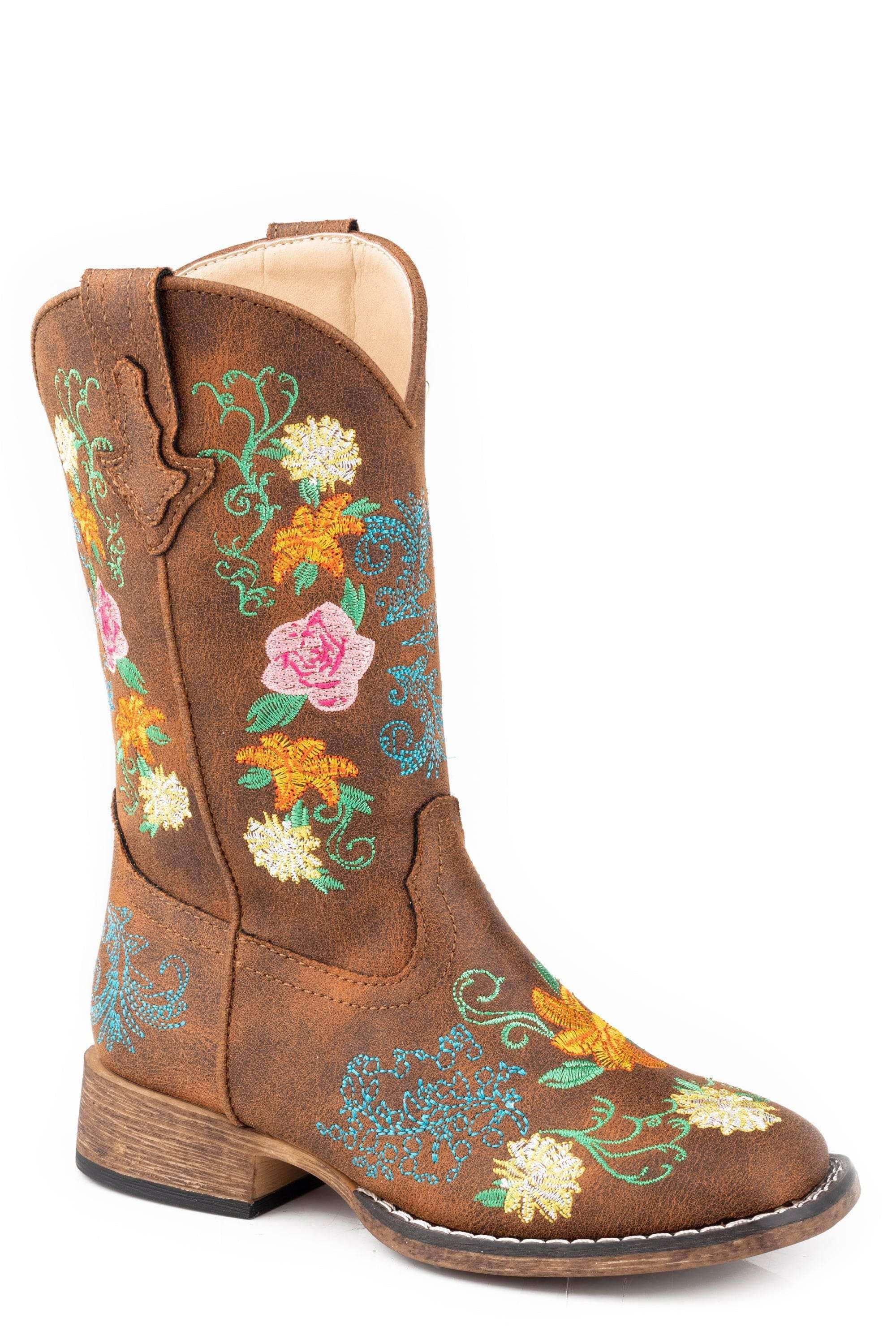 Roper Little Girls Cognac Faux Leather Square Toe - Walmart.com