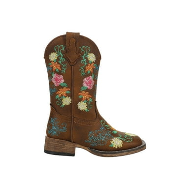 Roper Girls Bailey Floral Square Toe Cowboy   Mid Calf Boots