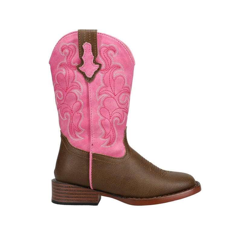 Roper Girls Blaze Pink Shaft Square Toe Cowboy Mid Calf Boots