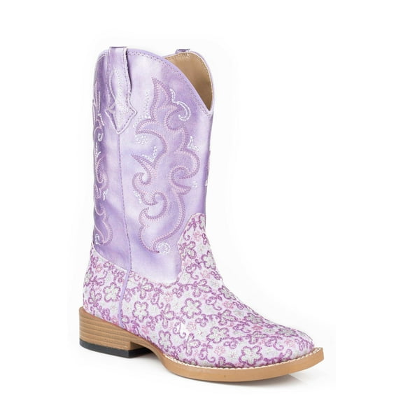 Roper Girls Floral Glitter Square Toe Cowboy   Mid Calf Boots
