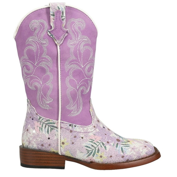 Roper Girls Glitter Floral Square Toe Cowboy Mid Calf Boots