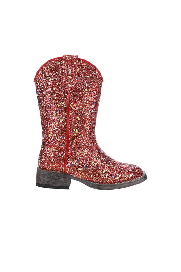 Girls Glitter Galore Square Toe Pull On Cowboy Mid Calf Boots