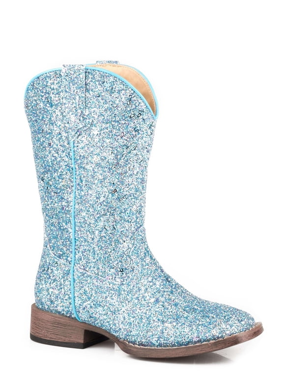 Little Girls Blue Multi Glitter Vamp Boot Shaft Boot