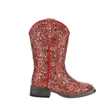 Roper Girls Glitter Galore Square Toe Pull On Cowboy   Mid Calf Boots