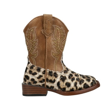 Roper Girls Glitter Leopard Square Toe Cowboy   Mid Calf Boots
